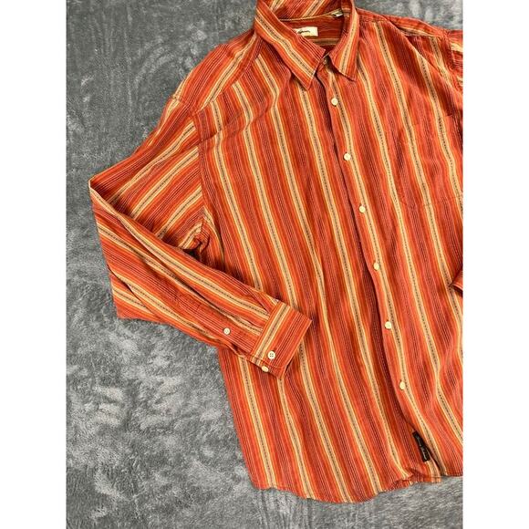 men's L orange striped Tommy Bahama 100% silk long sleeve button up excellent - Picture 6 of 10